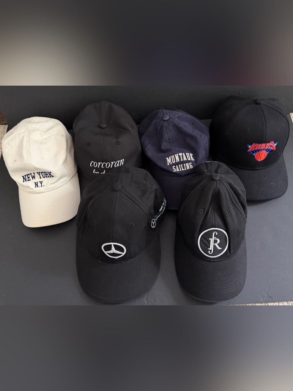 Set of 6 random baseball caps- Mercedes,Knicks,NYC